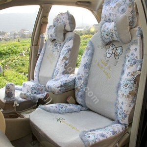 Floral print Lace Bowknot Universal Auto Car Seat Cover Set 21pcs ice silk - Gray