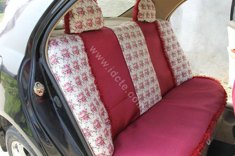 Floral print Lace Bowknot Universal Auto Car Seat Cover Set 21pcs ice silk - Rose