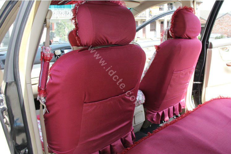 Floral print Lace Bowknot Universal Auto Car Seat Cover Set 21pcs ice silk - Rose