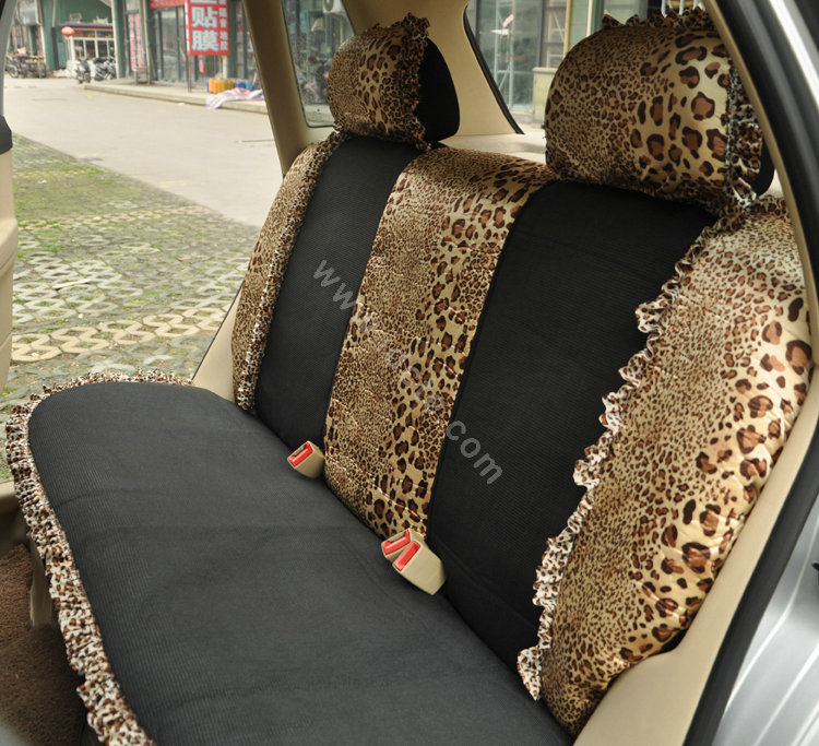 Leopard Lace Universal Auto Car Seat Cover Set 21pcs ice silk - Beige Black