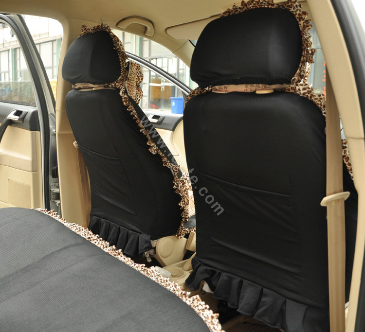 Leopard Lace Universal Auto Car Seat Cover Set 21pcs ice silk - Beige Black