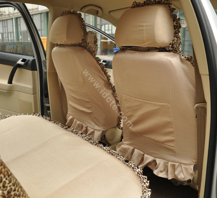 Leopard Lace Universal Auto Car Seat Cover Set 21pcs ice silk - Beige