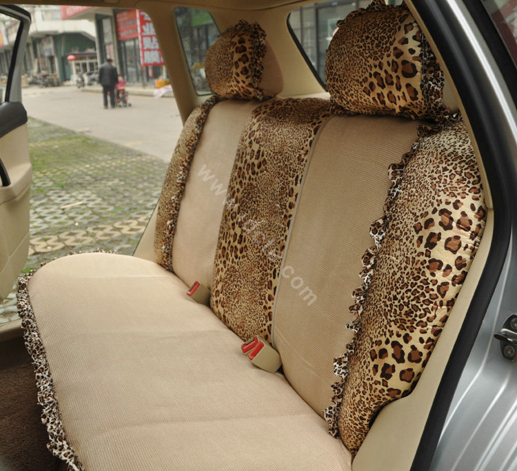 Leopard Lace Universal Auto Car Seat Cover Set 21pcs ice silk - Beige