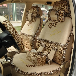 Leopard Lace Universal Auto Car Seat Cover Set 21pcs ice silk - Beige