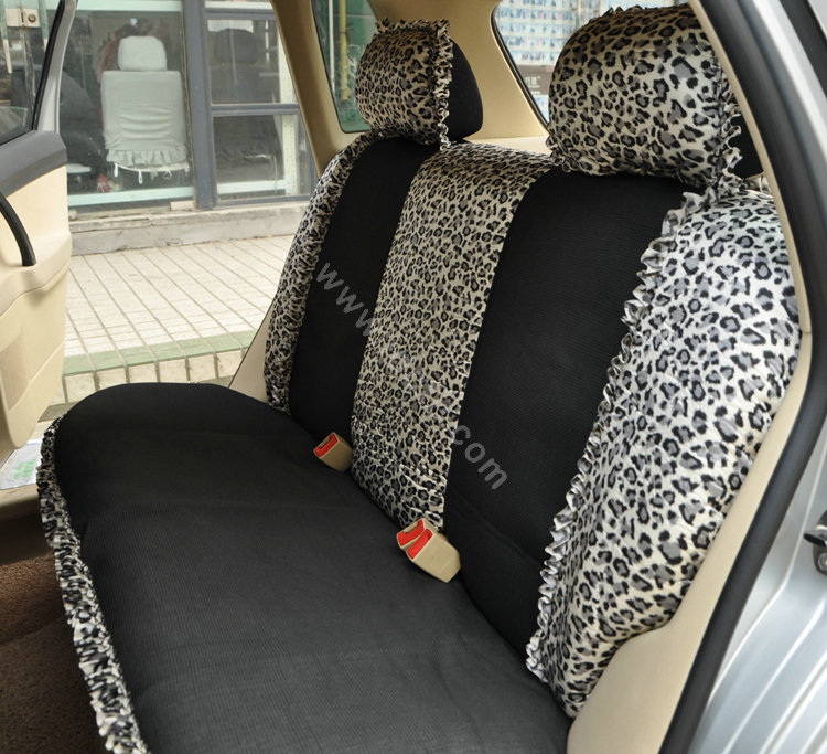 Leopard Lace Universal Auto Car Seat Cover Set 21pcs ice silk - Black