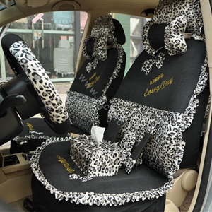 Leopard Lace Universal Auto Car Seat Cover Set 21pcs ice silk - Black
