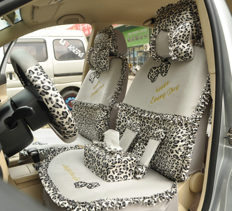 Leopard Lace Universal Auto Car Seat Cover Set 21pcs ice silk - Gray