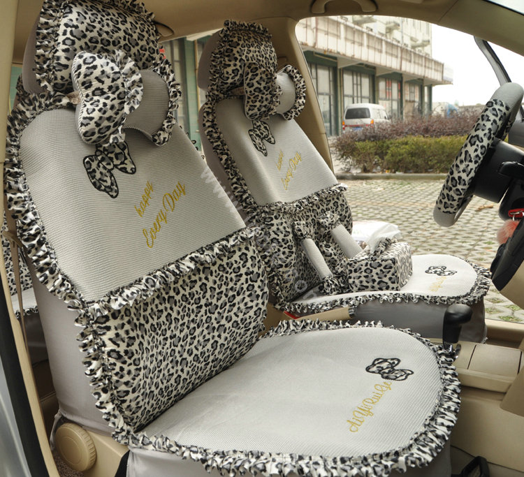 Leopard Lace Universal Auto Car Seat Cover Set 21pcs ice silk - Gray