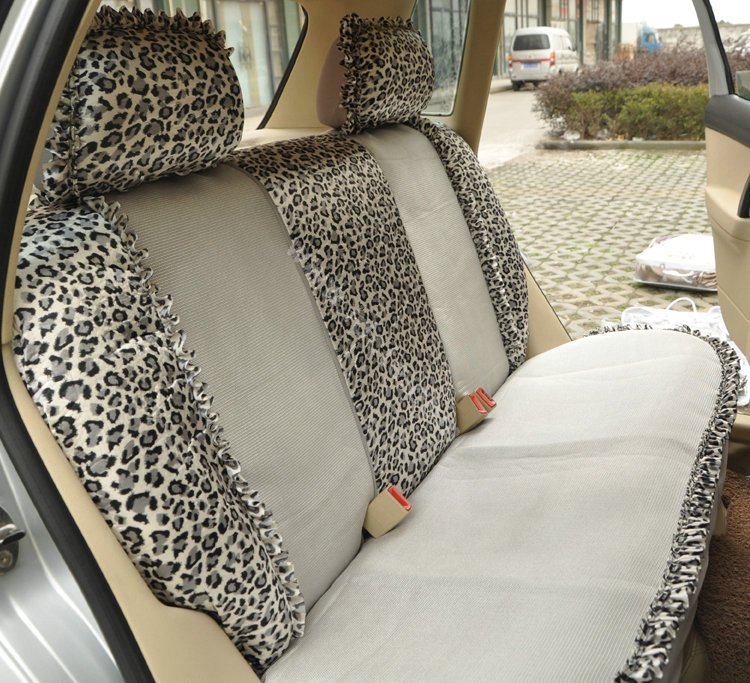 Leopard Lace Universal Auto Car Seat Cover Set 21pcs ice silk - Gray