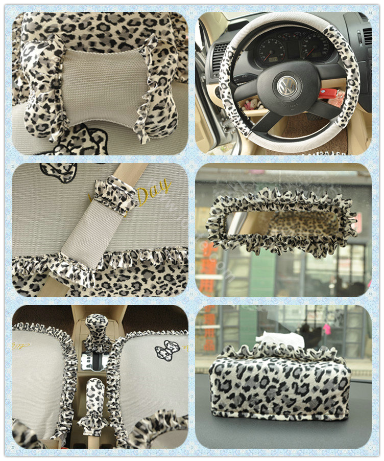 Leopard Lace Universal Auto Car Seat Cover Set 21pcs ice silk - Gray