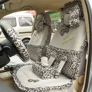 Leopard Lace Universal Auto Car Seat Cover Set 21pcs ice silk - Gray