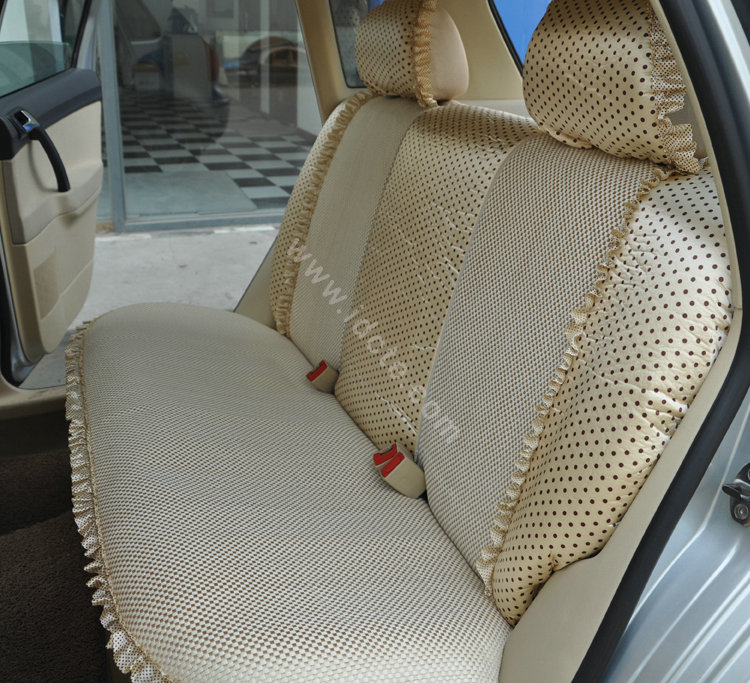 Round dot Lace Universal Auto Car Seat Cover Set 21pcs ice silk - Beige