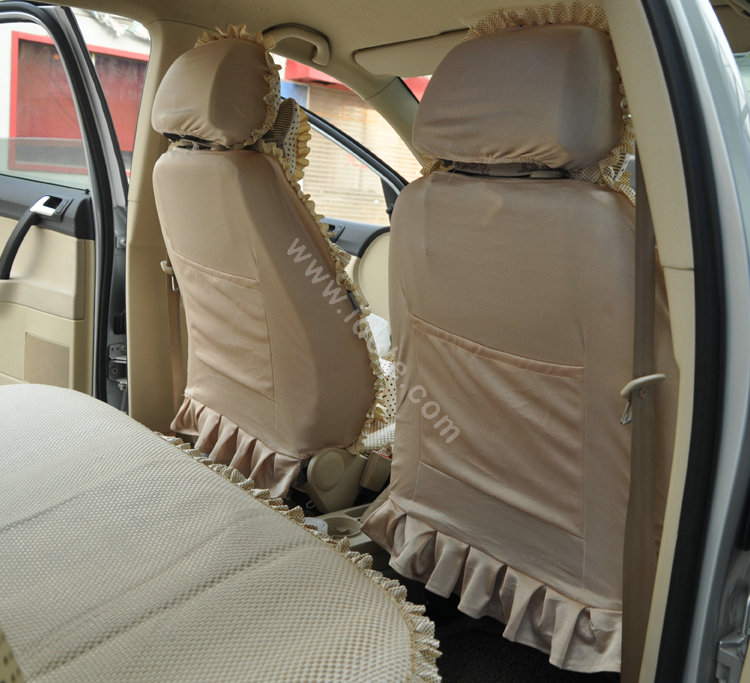 Round dot Lace Universal Auto Car Seat Cover Set 21pcs ice silk - Beige