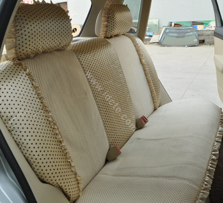 Round dot Lace Universal Auto Car Seat Cover Set 21pcs ice silk - Beige