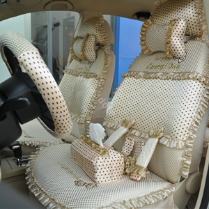 Round dot Lace Universal Auto Car Seat Cover Set 21pcs ice silk - Beige