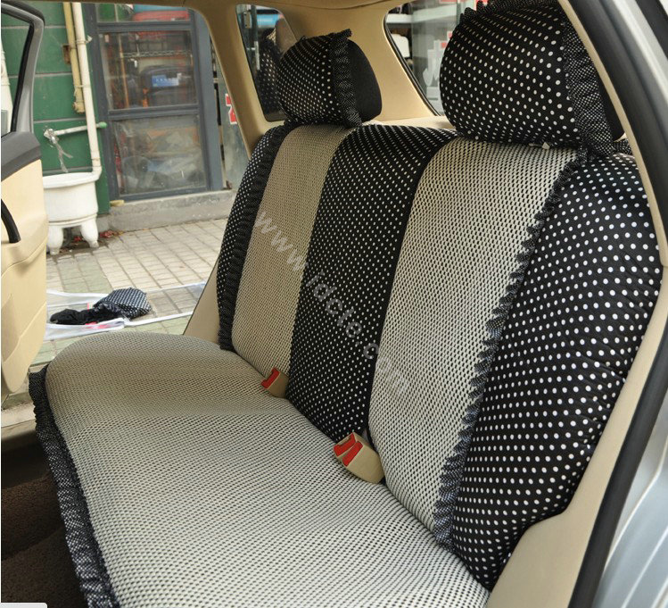 Round dot Lace Universal Auto Car Seat Cover Set 21pcs ice silk - Black