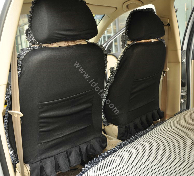 Round dot Lace Universal Auto Car Seat Cover Set 21pcs ice silk - Black