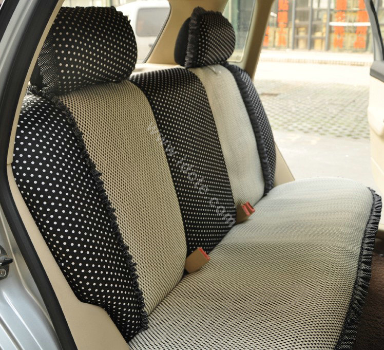 Round dot Lace Universal Auto Car Seat Cover Set 21pcs ice silk - Black