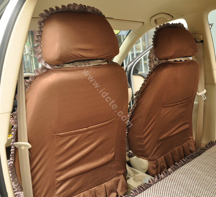 Round dot Lace Universal Auto Car Seat Cover Set 21pcs ice silk - Coffee