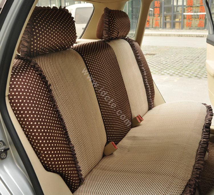 Round dot Lace Universal Auto Car Seat Cover Set 21pcs ice silk - Coffee
