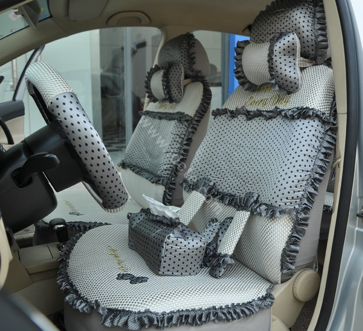 Round dot Lace Universal Auto Car Seat Cover Set 21pcs ice silk - Gray