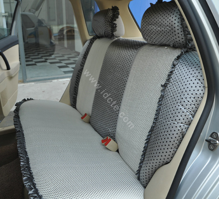Round dot Lace Universal Auto Car Seat Cover Set 21pcs ice silk - Gray