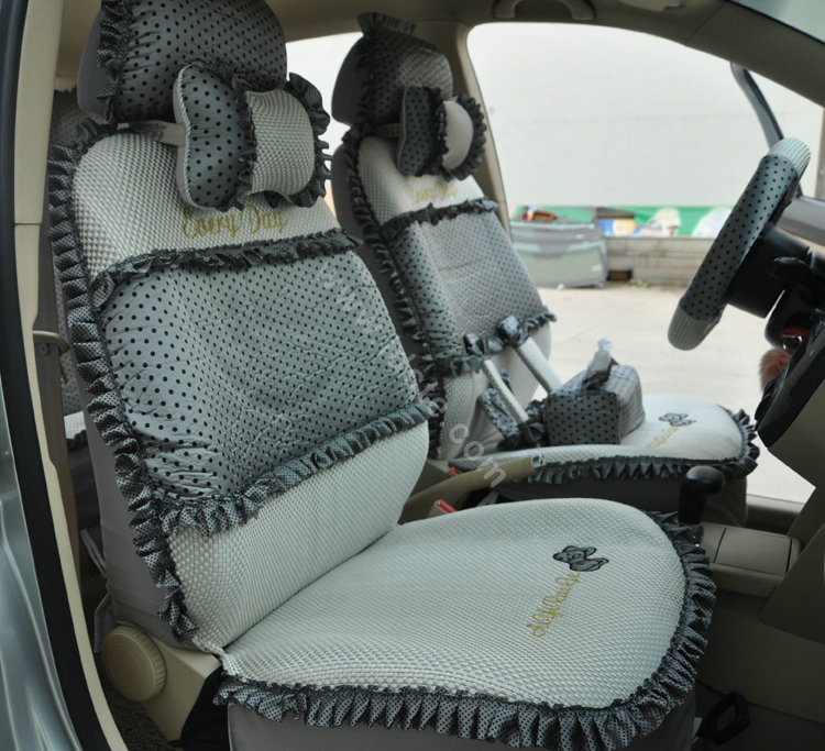 Round dot Lace Universal Auto Car Seat Cover Set 21pcs ice silk - Gray