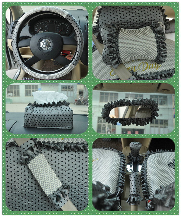 Round dot Lace Universal Auto Car Seat Cover Set 21pcs ice silk - Gray