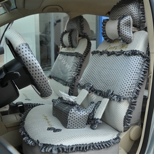 Round dot Lace Universal Auto Car Seat Cover Set 21pcs ice silk - Gray