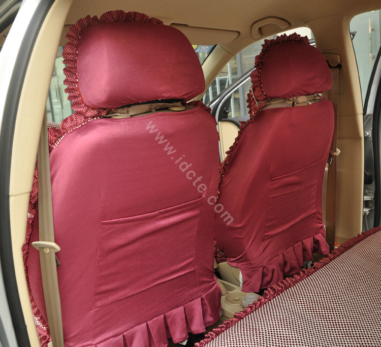 Round dot Lace Universal Auto Car Seat Cover Set 21pcs ice silk - Red