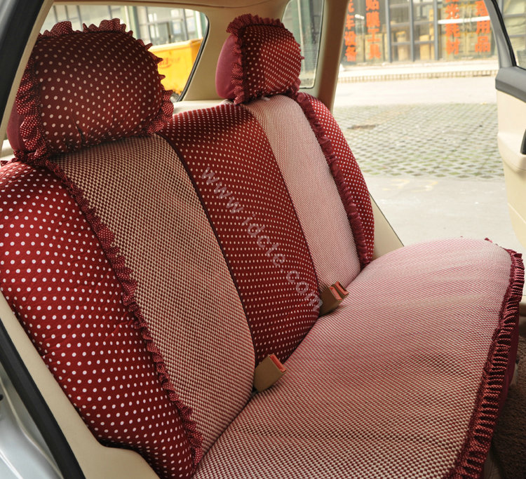 Round dot Lace Universal Auto Car Seat Cover Set 21pcs ice silk - Red