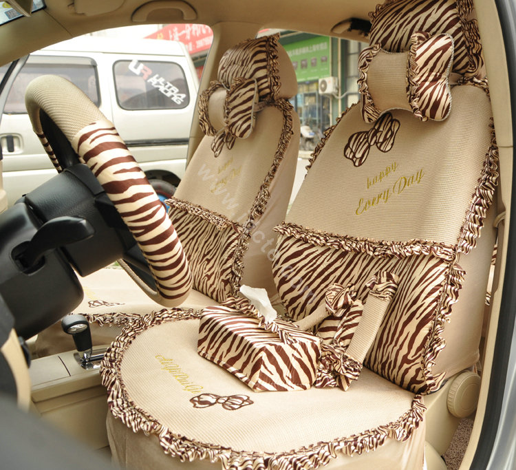 Zebra Lace Universal Auto Car Seat Cover Set 21pcs ice silk - Beige