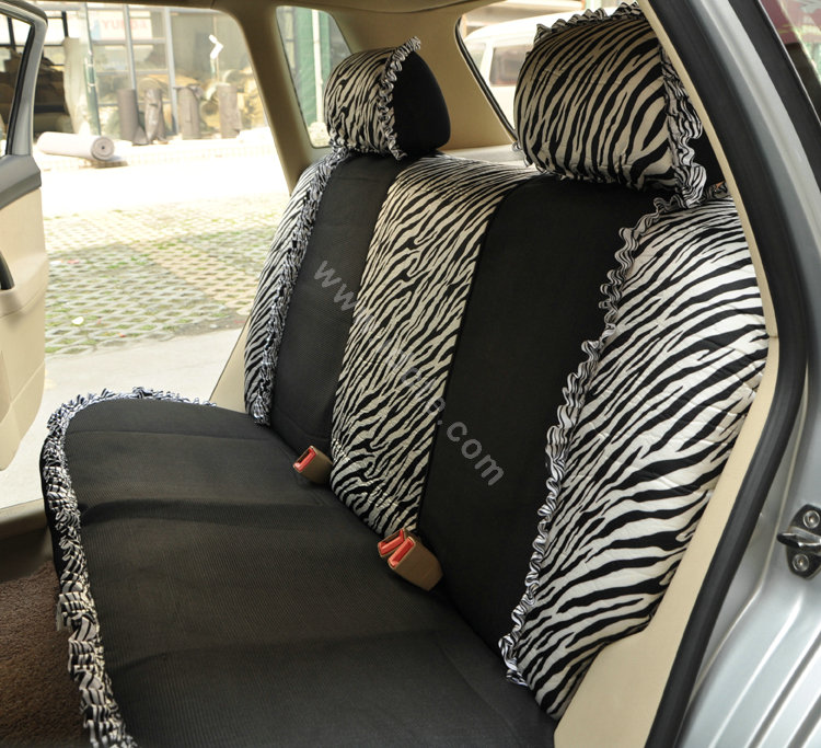 Zebra Lace Universal Auto Car Seat Cover Set 21pcs ice silk - Black