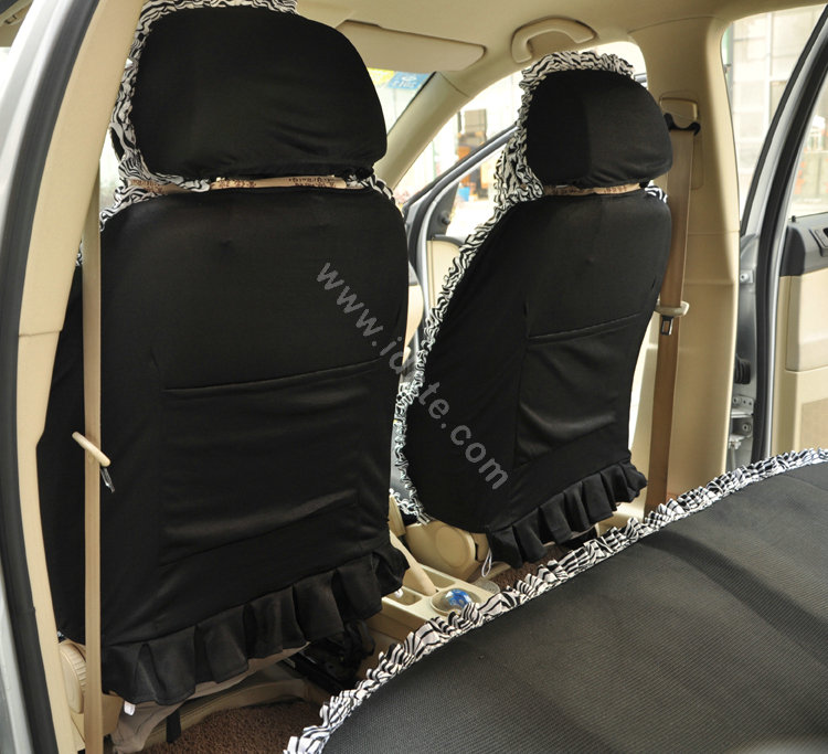 Zebra Lace Universal Auto Car Seat Cover Set 21pcs ice silk - Black