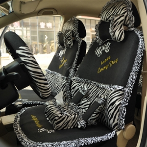 Zebra Lace Universal Auto Car Seat Cover Set 21pcs ice silk - Black