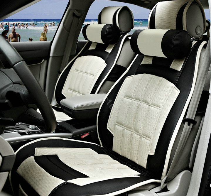 FORTUNE Custom Auto Car Seat Cover Cushion Set artificial leather - Beige Black