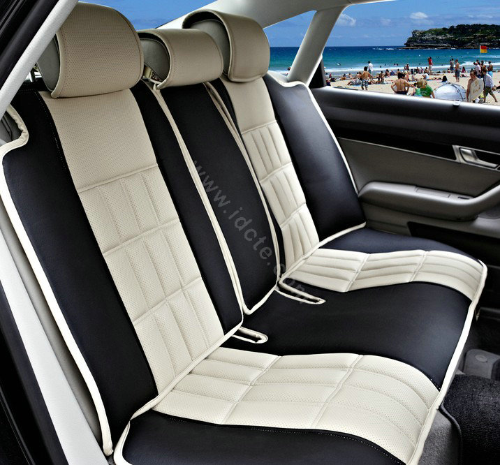 FORTUNE Custom Auto Car Seat Cover Cushion Set artificial leather - Beige Black