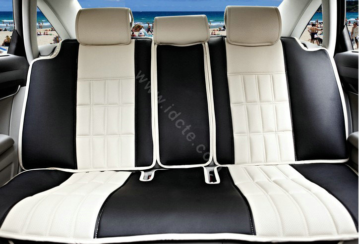 FORTUNE Custom Auto Car Seat Cover Cushion Set artificial leather - Beige Black