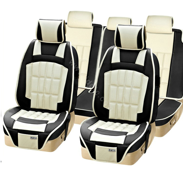 FORTUNE Custom Auto Car Seat Cover Cushion Set artificial leather - Beige Black
