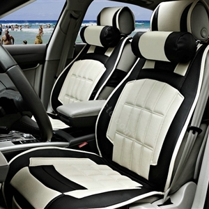 FORTUNE Custom Auto Car Seat Cover Cushion Set artificial leather - Beige Black