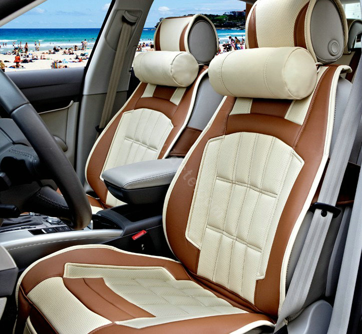 FORTUNE Custom Auto Car Seat Cover Cushion Set artificial leather - Beige Coffee