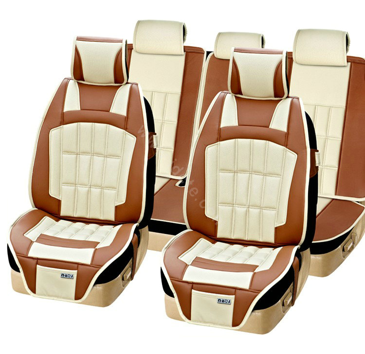 FORTUNE Custom Auto Car Seat Cover Cushion Set artificial leather - Beige Coffee
