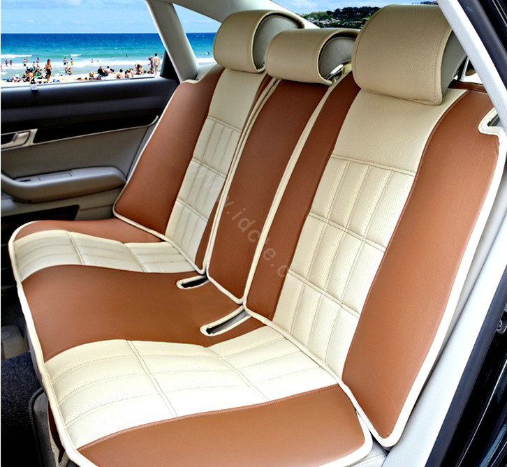 FORTUNE Custom Auto Car Seat Cover Cushion Set artificial leather - Beige Coffee