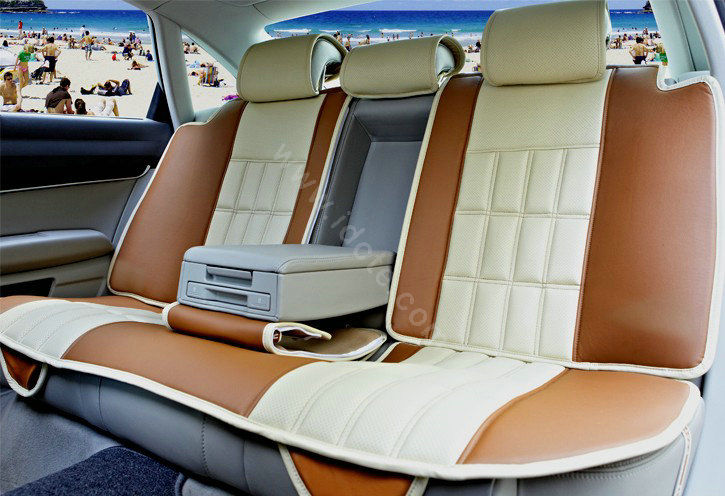 FORTUNE Custom Auto Car Seat Cover Cushion Set artificial leather - Beige Coffee