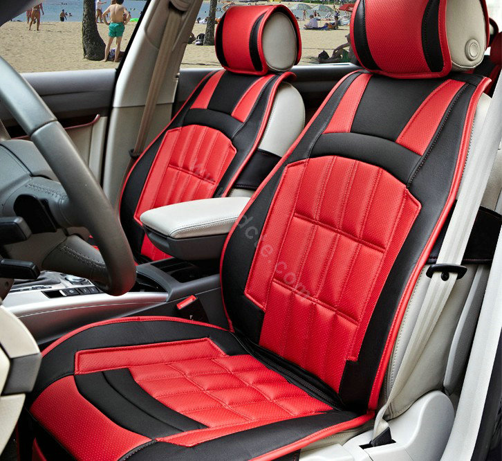 FORTUNE Custom Auto Car Seat Cover Cushion Set artificial leather - Red Black