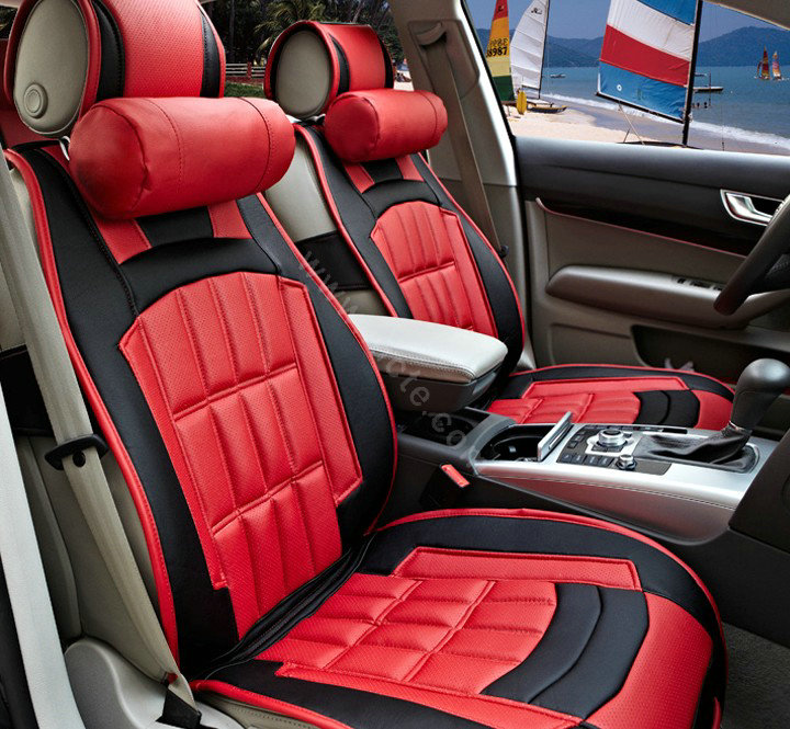 FORTUNE Custom Auto Car Seat Cover Cushion Set artificial leather - Red Black
