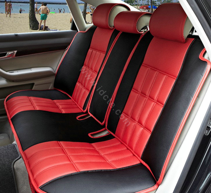 FORTUNE Custom Auto Car Seat Cover Cushion Set artificial leather - Red Black