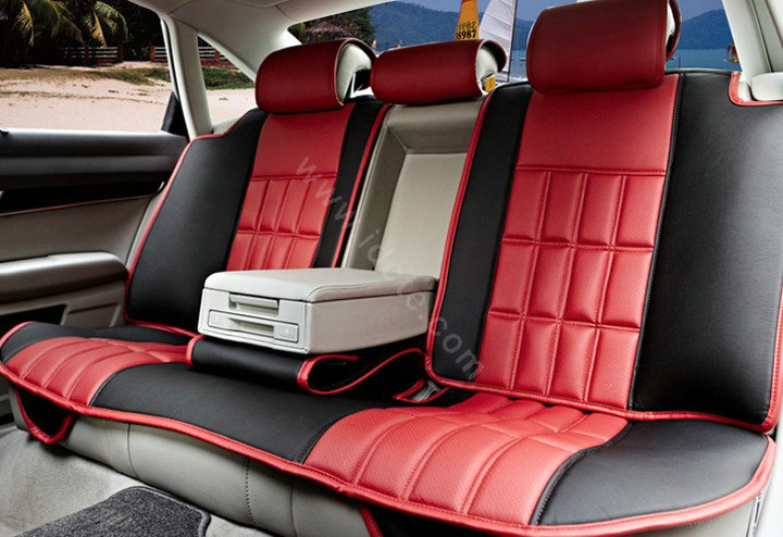 FORTUNE Custom Auto Car Seat Cover Cushion Set artificial leather - Red Black