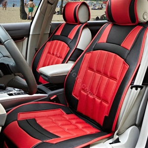 FORTUNE Custom Auto Car Seat Cover Cushion Set artificial leather - Red Black