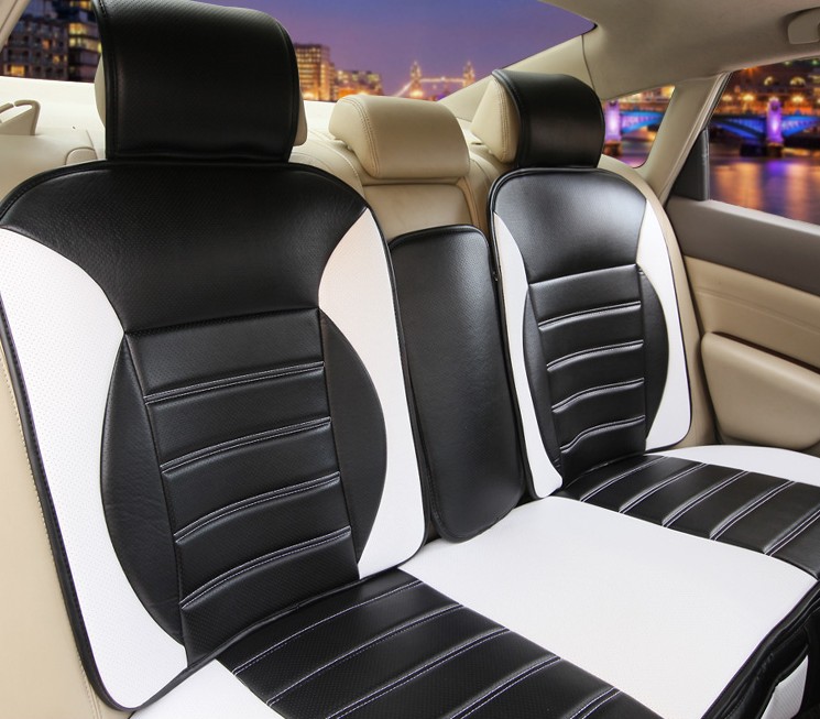 FORTUNE Universal Auto Car Seat Cover Cushion Set artificial leather - White Black